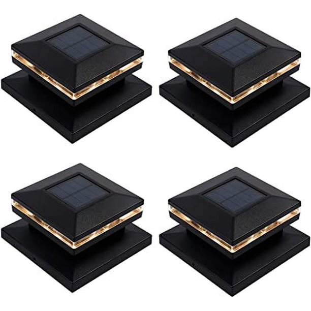 MAGGIFT Luces Solares para Postes - Luz Solar para Tapa de Terraza para Cercas Al Aire Libre - LED Blanco Cálido - Se Adapta a Postes de Madera de 4x4, 5x5 O 6x6 - Paquete de 4 de Color Negro
