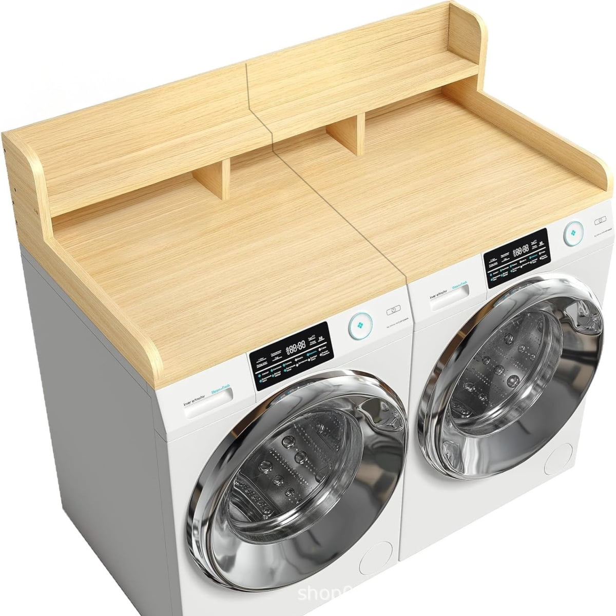 54" x 27.5" Double Layer Washer Dryer Countertop  Oak  Laundry Wood Shelf Topper with Non-Slip Pads & Edge for Laundry Room Storage Organization