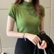 thumbnail image 5 of Blusa informal de color liso para mujer, blusa de punto coreana, blusa de cuello alto ajustada para primavera y verano, 5 of 6