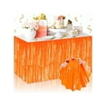 thumbnail image 1 of Nvzi Juego de 5 faldas de mesa con flecos metálicos de color naranja de 29 x 108 pulgadas (9 pies de largo), faldones desechables de oropel para carrozas de desfile,cumpleaños, baby shower, boda, 1 of 4