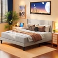 thumbnail image 3 of Lofka Queen Bed Frame, Upholstered Platform Bed with Modern Geometric Headboard, No Box Spring Needed, 800Lbs, Beige, 3 of 8