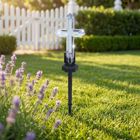 Solar Cross Garden Stake Light Warm White Pathway Light Waterproof Outdoor Yard Decor for Lawn Garden Memorial Decoration Cemetery Grave