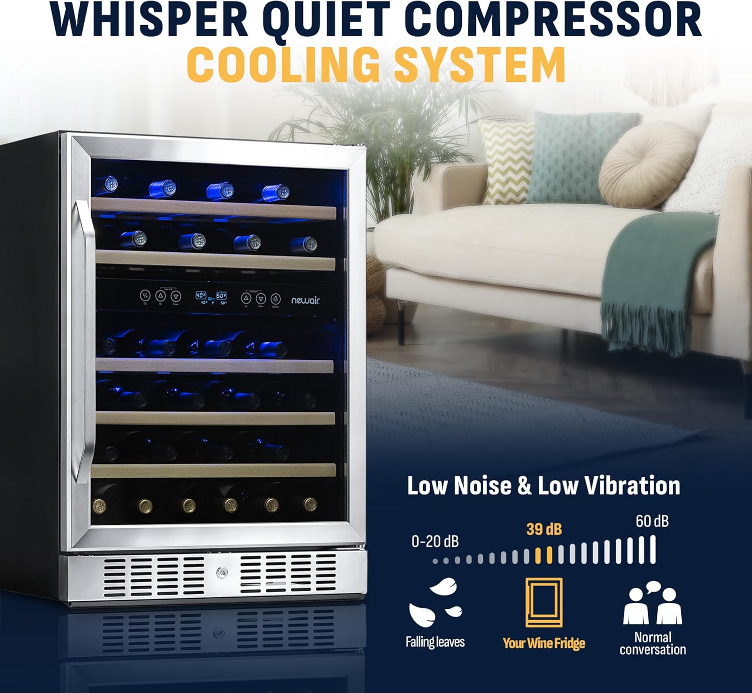 Restored Newair 24 inch 46 Bottle Wine Cooler Refrigerator, Built-in Dual Zone Wine Fridge in Stainless Steel (Refurbished)