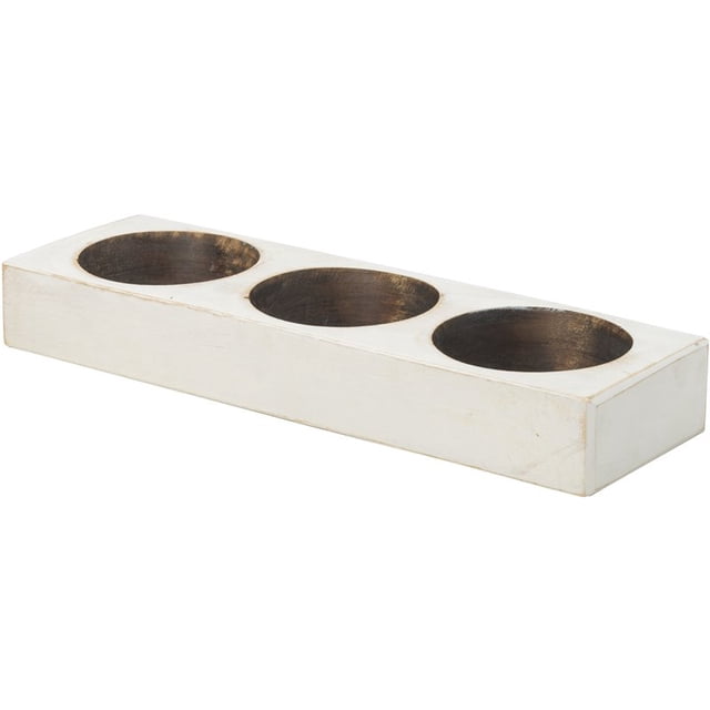 Luxury Living Furniture 3 Hole White Solid Wood Cheese Candle Holder