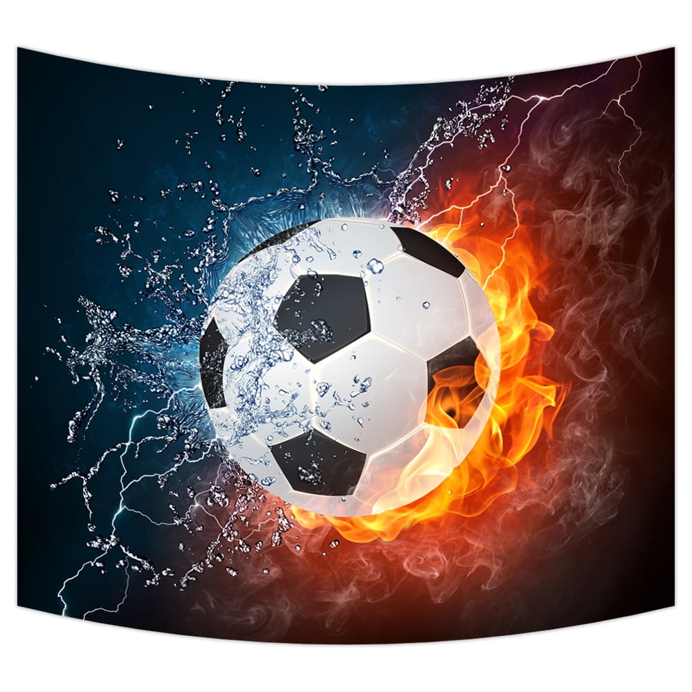 YKCG Fire and Water Soccer Ball Sports Wall Hanging Tapestry Wall Art ...