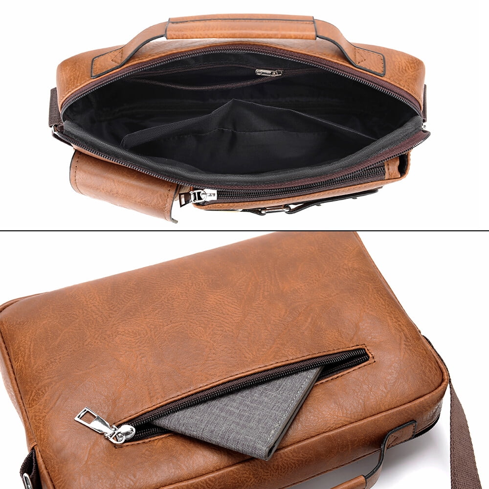 Men's Shoulder Messenger Bag PU Leather Handbag Business Crossbody Bag Briefcase