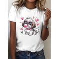 thumbnail image 1 of Women's Shih Tzu with Heart Fashion Glasses Print T-Shirt - Short Sleeve Crew Neck Casual Top, Soft Stretchy Fabric, Machine Washable, All-Season Comfort, Regular Fit, Comfortable Clothing, Playful G, 1 of 6