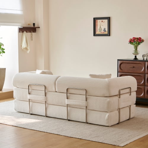 78.8" Convertible Sofa Bed, Convertible Boneless Modular Sectional Futon Loveseat, Sleeper Couch for Living Room Bedroom, No Assembly Required, White