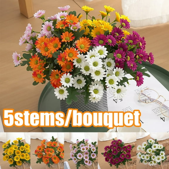 Happy date 5Bouquets Bundles Silk Flowers Artificial for Decoration Fake Chrysanthemum Ball Bouquet Faux Hydrangea Arrangements for Home Wedding Table Centerpieces Indoor Decor in Bulk