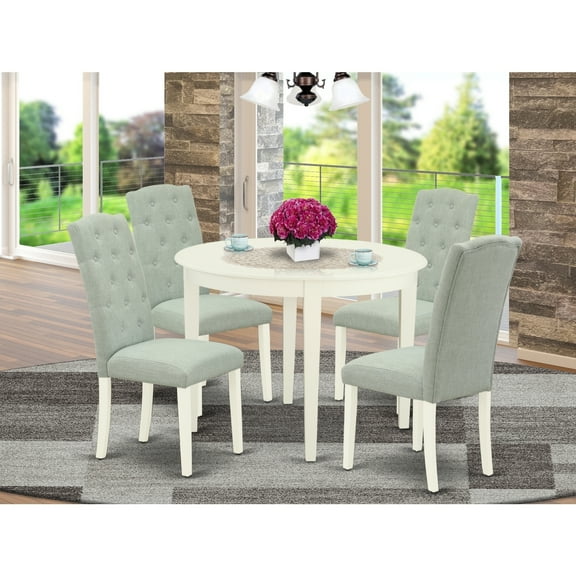 5-Piece Round Dinette Set - Small Kitchen Table & 4 Chairs - Linen White & Baby Blue