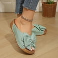 thumbnail image 4 of Summer Sandals for Women Bow Wedge Heels, Comfortable Open Toe Slip on Slide Sandals with Fleece Flock Non-Slip Outsole Green,Size 5.5, 4 of 9
