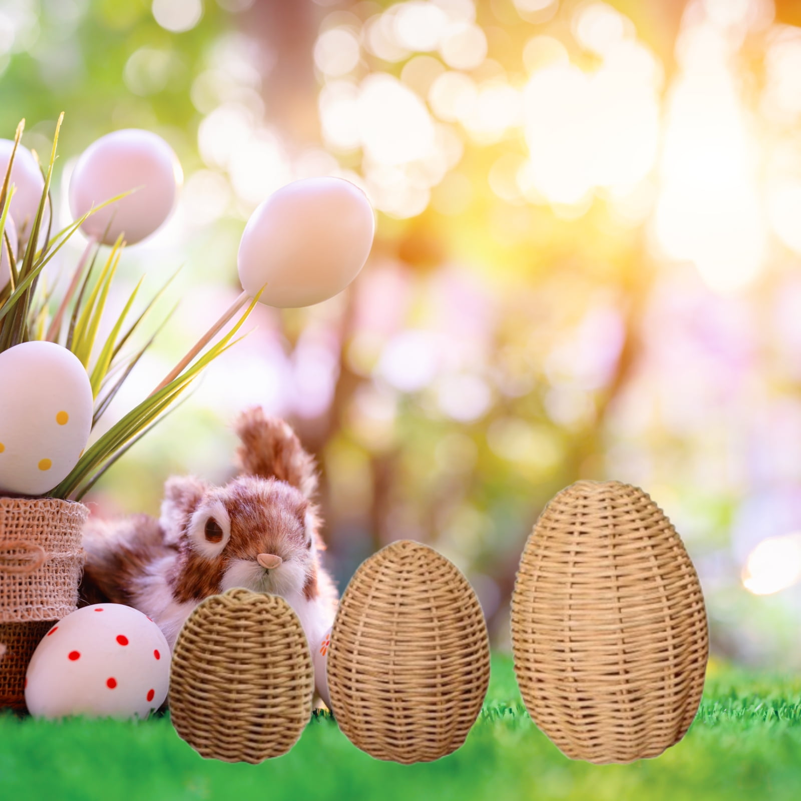 Sharprepublic 3Pcs Handwoven Rattan Easter Egg Holiday Decorations for Bar Bedroom Wedding