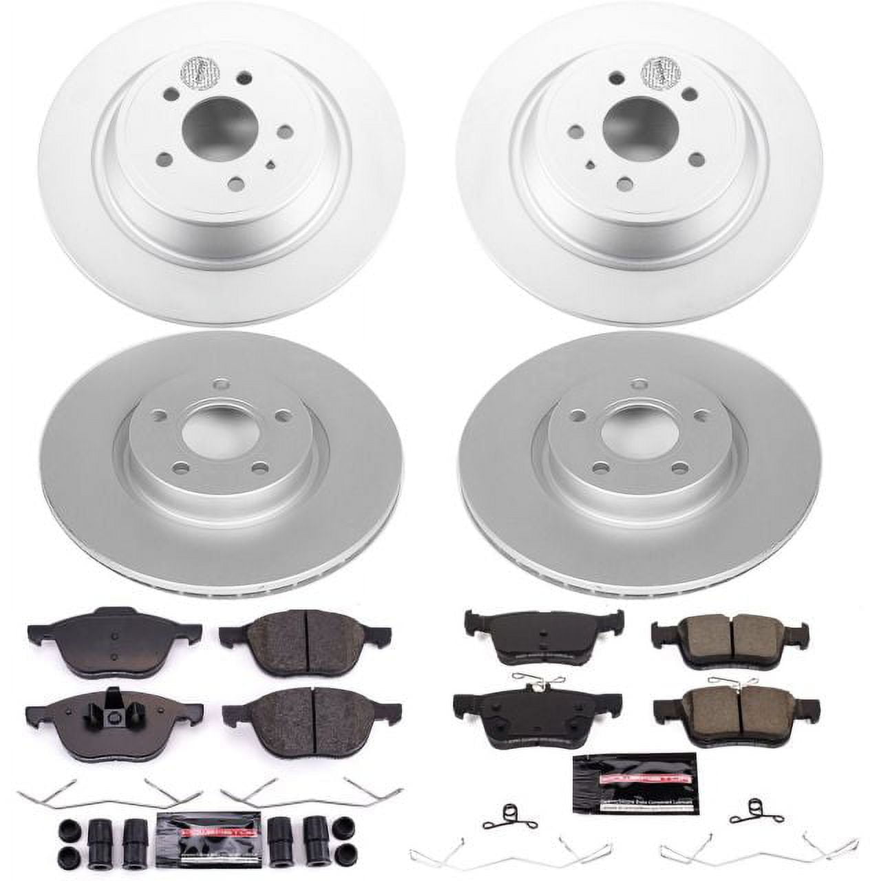 PowerStop Front and Rear Geomet Coated Brake Rotor and Pad Kit Fits: FORD Select Models CRK7571