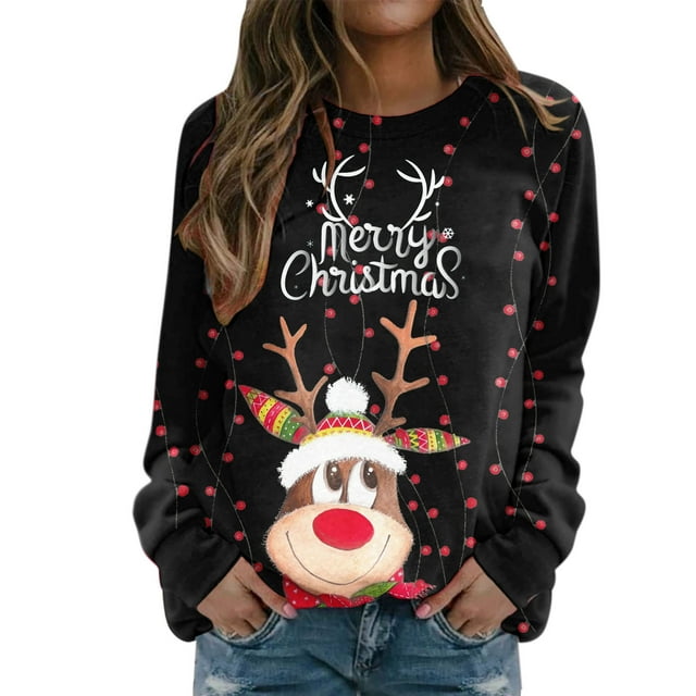 Chandail en Molleton de Noël pour Femmes, Cardigan à Manches Longues, Col Rond, Pull Imprimé, Mode, Mi-Long