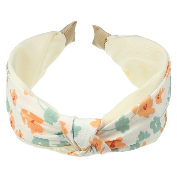 Unique Bargains Floral Knot Hairbands No Slip Fashion 2.36" Wide Hair Accessories Beige Headbands for Women