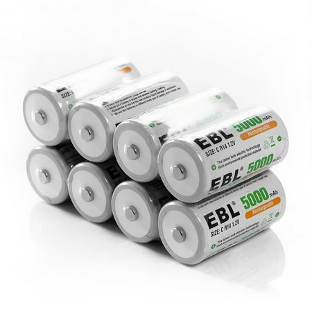 EBL 8-Pack 1.2v Size C Battery 5000mAh Ni-MH Rechargeable