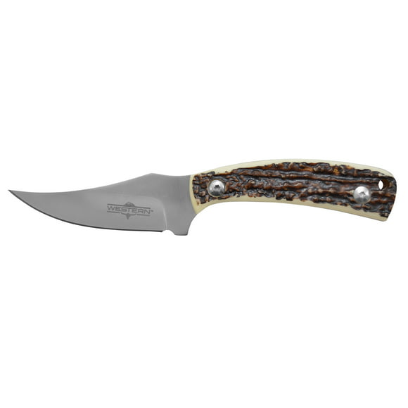 Camillus Western Crosstrail Clip-Point Fixed 3.25" Blade Knife with Sheath, Stag