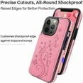 thumbnail image 5 of Dteck for iPhone 13 Pro Max Wallet Case with Card Holder, Butterfly Flower Embossed Faux Leather Kickstand Card Slots Case, Handmade Shockproof Protective Slim Soft Flip Phone Case 2021 6.7", Pink, 5 of 6