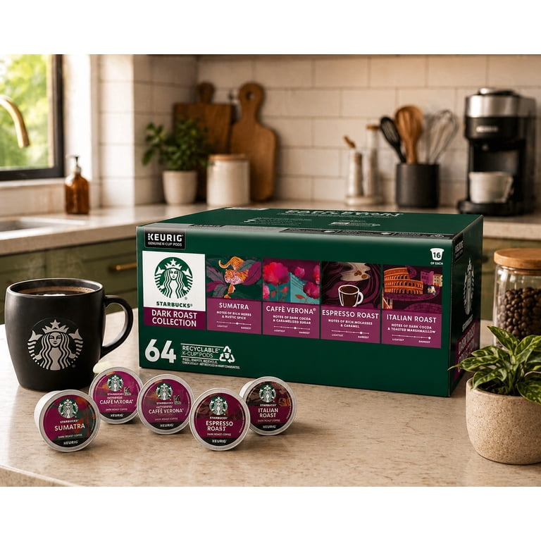 Starbucks Dark Roast Variety Pack K-Cup Pods, 64 Count, Keurig