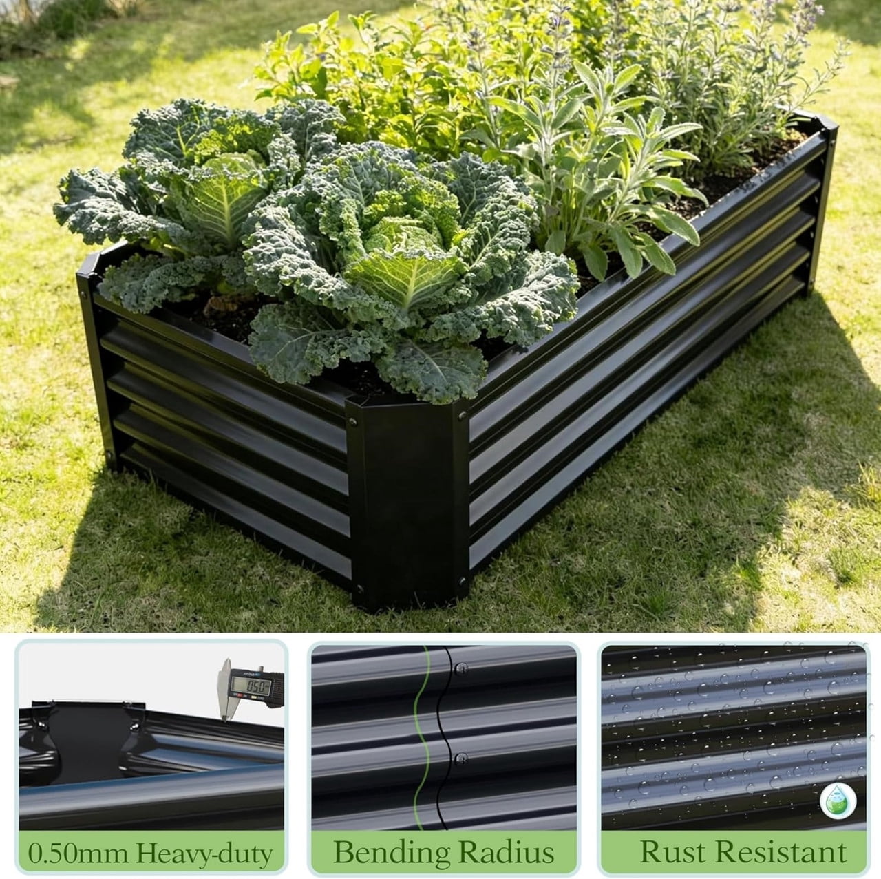 Metal Raised Garden Bed, Rectangle Raised Planter 4×2×1ft, Planter Box for Flowers Plants, Vegetables, 2 PCS