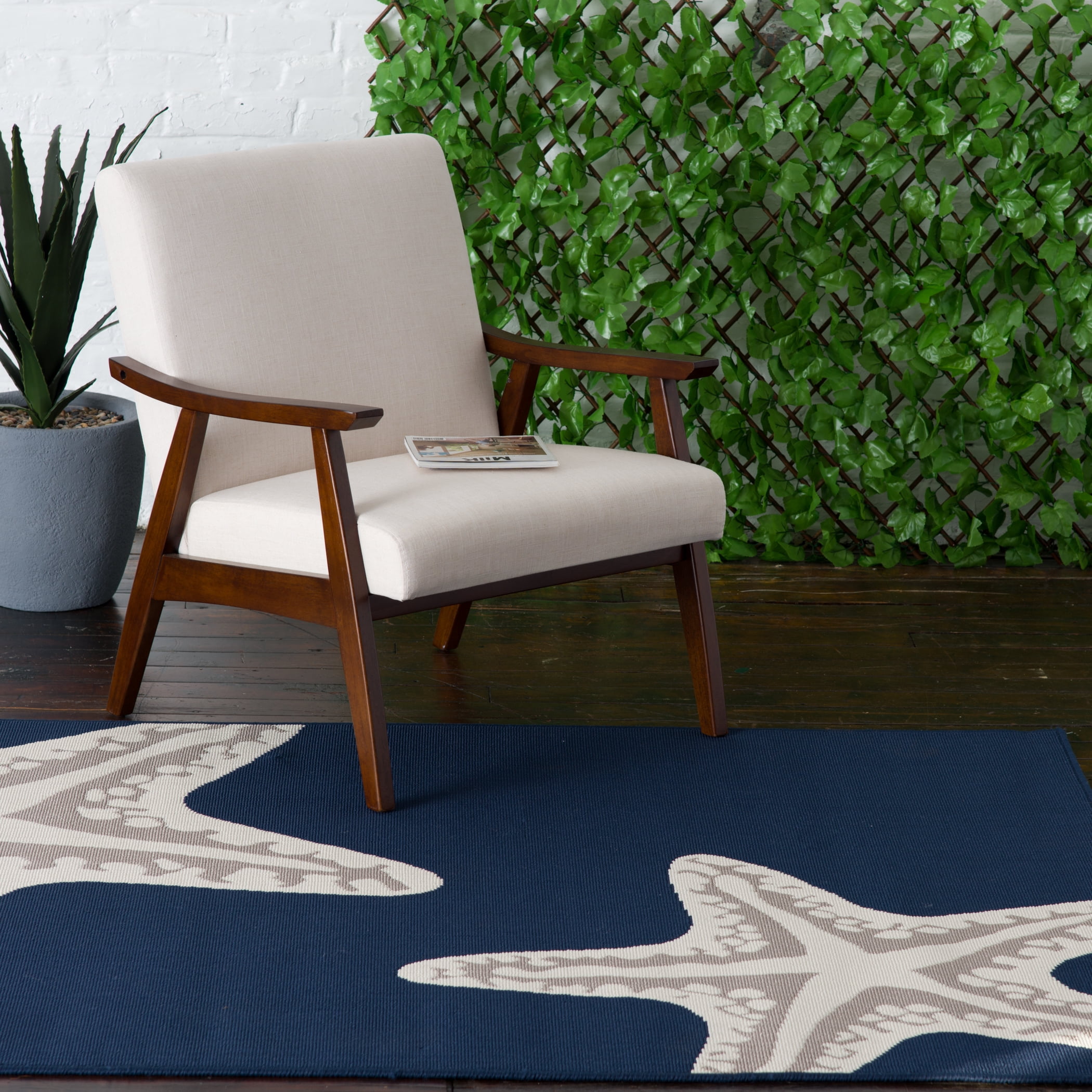 Loomaknoti Tributary Sea Star Duo 6' x 9' Nautical Indoor/Outdoor Area Rug , Blue