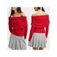 thumbnail image 2 of SUNSIOM Women's Off Shoulder Sweaters Classic Long Sleeve Solid Color Knit Pullover Slim Fit Tops, 2 of 7