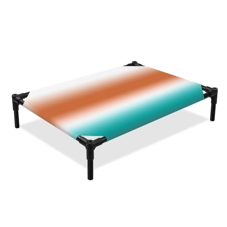 Orange and Teal Gradient Elevated Dog Bed Minimalist Caramel Orange Green Ombre Cooling Breathable Outdoor Raised Dog Cot Bed with Metal Frame Non-Slip Feet for Large Dog 28x22in