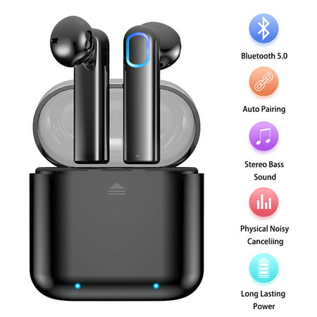 Bluetooth 5.0 True Wireless Stereo Earbuds Headphones Sports/Driving/Gym In-Ear Earphones Headsets with Charging Case Noise Cancelling and Built-in Mic Sweatproof Earpiece for iPhone Android Laptop