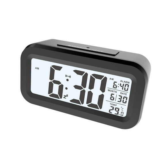 Reloj despertador Digital con pantalla LCD de temperatura interior, reloj moderno con función Snooze para sala de estar, escritorio de decoración del Negro Macarena Reloj despertador digital