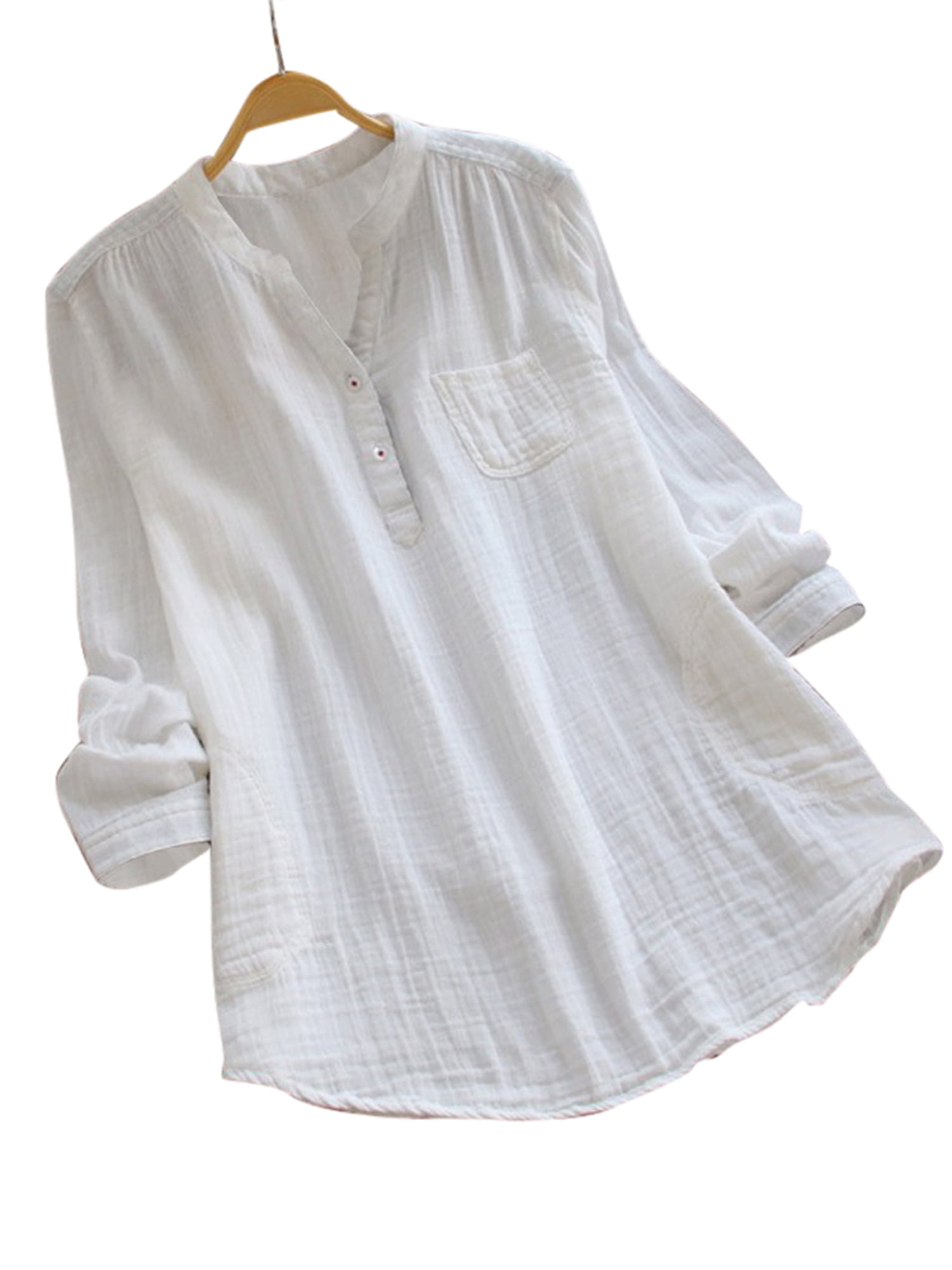 Gifts for Women，Women Plus Size Long Sleeve Linen Baggy Blouse Shirt Ladies Summer Tunic Tops 