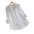thumbnail image 4 of Blusa holgada de manga larga con botones y cuello en V para mujer, talla grande, color azul, talla L, 4 of 4