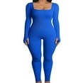 thumbnail image 1 of Women Ribbed Knit Yoga Jumpsuits Square Neck Long Sleeve Bodycon Rompers One-Piece Workout Sports Outfits, 1 of 6