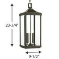 thumbnail image 2 of Progress Lighting, Devereux, 3-Light Outdoor Hanging Lantern, Antique Bronze, Etched White Pillar Shade, 2 of 6