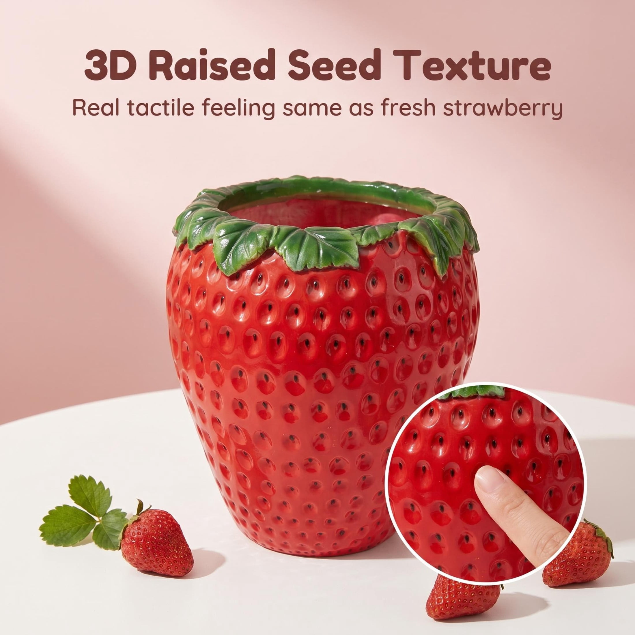 Noble House Strawberry Shaped Decorative Planter Pot & Flower Vase, Weather-Resistant Outdoor Garden Planter, Red