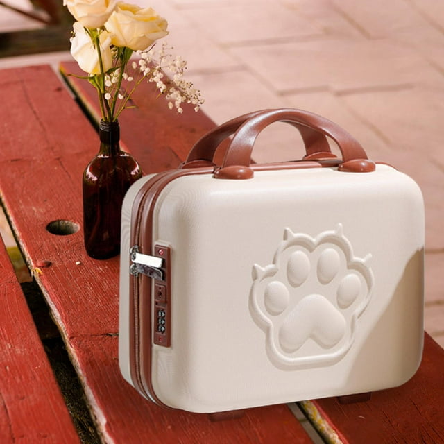Petite Valise Étui avec Poignée Serrure à Mot de Passe Mini Valise pour Affaires Beige