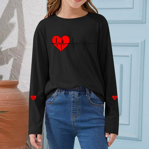 Blusas y camisas de manga larga con cuello redondo CUHK Top estampado de cuello redondo para primavera y verano Jersey informal Camisa básica de manga larga para niños y niñas Blusa de poliéster para