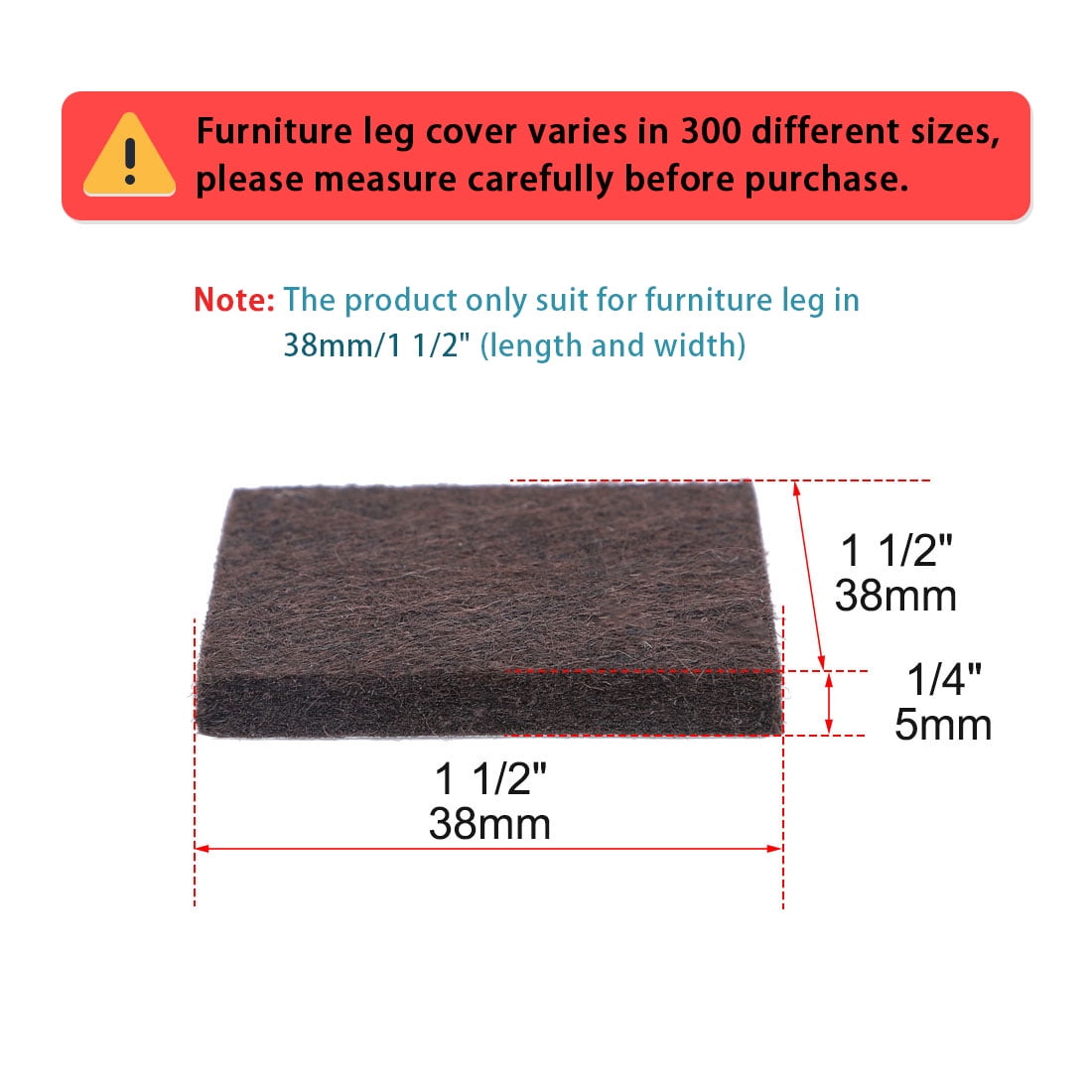 Unique Bargains 40Pcs Felt Furniture Pads Square Floor Protector for Chair Legs 1.5"