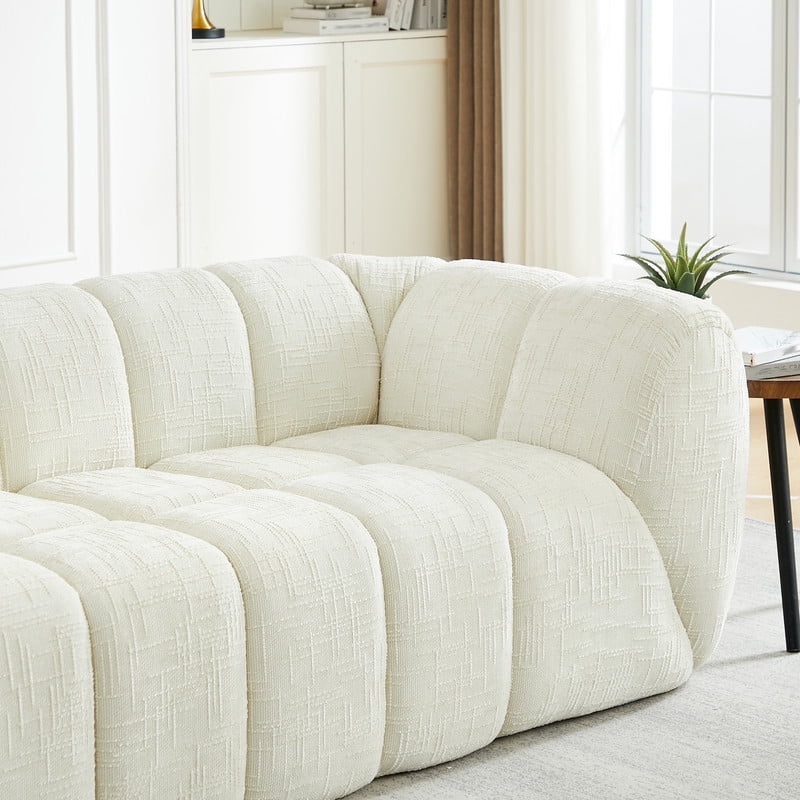 68''W Pure Foam Boneless No Assembly Floor Armrest Sofa, Chenille Modern Loveseat, Deep Seat 2-Seater Upholstered Couch