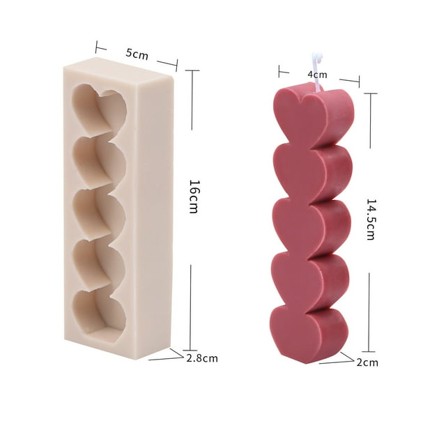 Xihbxyly Molde para Velas En Forma de Corazón, para Hacer Jabón de Resina, Silicona Flexible, Perfecto para Decoración de Fiestas, Bodas y San Valentín, Tamaños de 3,3 X 10 Cm y 16 X 5 Cm, Reutilizab
