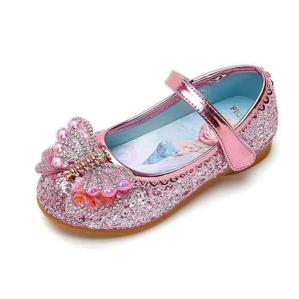 Zapatos de princesa de Disney para niñas, suela blanda, zapatos informales de cristal para niñas pequeñas, zapatos planos de cuero para espectáculos de baile, plantilla de 31 cm de 19,3 cm Gao Jinjia LED