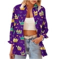 thumbnail image 5 of LEKWK Mardi Gras Shirts for Women Fun Party Food Graphic Print Dress Blouses Long Sleeve Button Down Casual Daily Outfits, 5 of 8