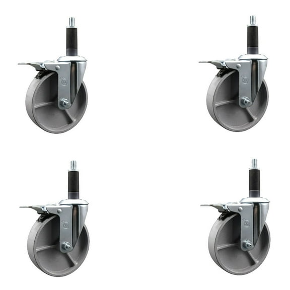 5 Inch Semi Steel Swivel 1 Inch Expanding Stem Caster Set Total Lock Brake