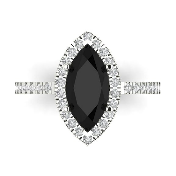 Halo Engagement Ring for Women - 2.38ct Natural Onyx in 14K White Gold Promise Ring