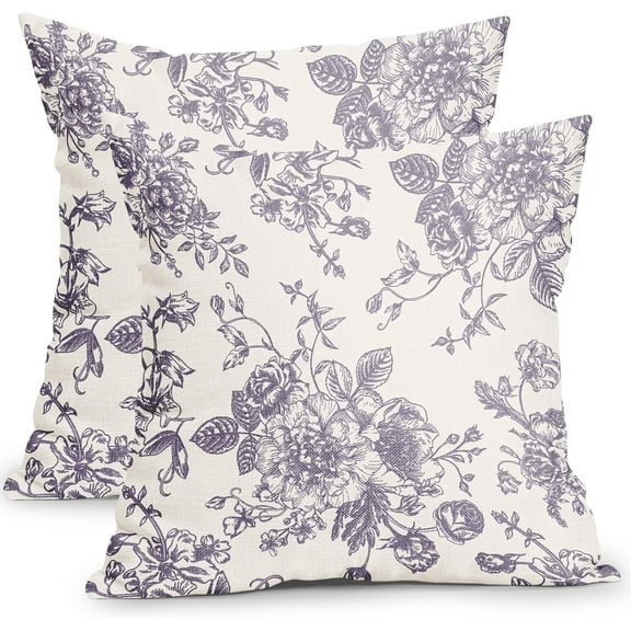 Vintage Floral Pillow Covers 20x20 Inch Set of 2 Lavender Purple and Cream Floral Throw Pillow Covers Chinoiserie Flower Pillowcases Rustic Farmhouse Cushion Covers for Couch Home Decor