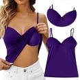 thumbnail image 2 of Built in Bra Tank Tops for Women No Underwire Workout Sports Padded Shirts Spaghetti Strap V Neck Camisole Tops ,S,Dark Purple, 2 of 8
