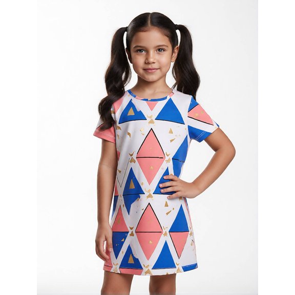 Kids Trendy Short Sleeve Dress Relaxed-Fit Crewneck Casual Dresses for Girls Little Girls Age 5-10 Pull-On