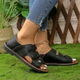 thumbnail image 4 of BADHUB Women Leather Sandals Open Toe Hollow Out Falts Sandles with Button Comfortable Summer Slippers Black 37, 4 of 9