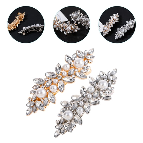 Milisten 2Pcs Girls Hairpins With Rhinestone And Pearl For Ceremonies 2.36X0.83X0.47in