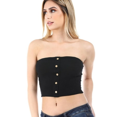 Rifled Tube - Salt Tree Women's Ribbed Button Front Detail Tube Top