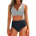 thumbnail image 2 of UTSJKR Women High Waisted Bikini Twist Front Swimsuits Lace up Bikini Tops Ruched Push up 2 Piece Bathing Suits Gray L, 2 of 4